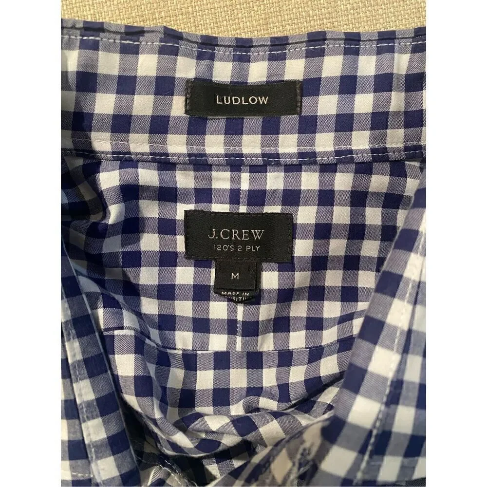 J. Crew Men’s Ludlow Blue & White Gingham Casual Button Front Shirt Size M